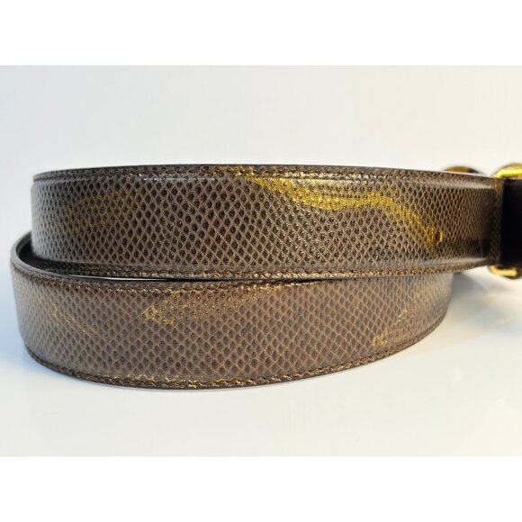 Rare Escada 90’s Brown Gold Leather Belt Tortoise Buckle Size L US 32 main image 7